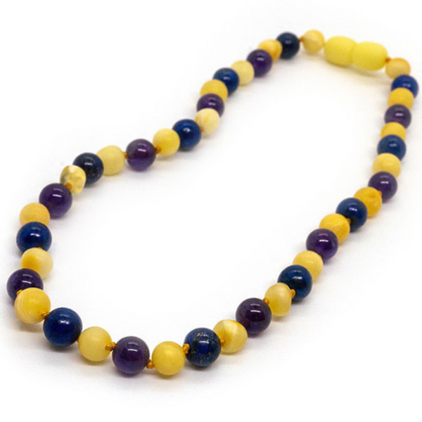 Amethyst and Obsidian Knotted orders Necklace with Amber Points 30 in. Genuine Gemstone