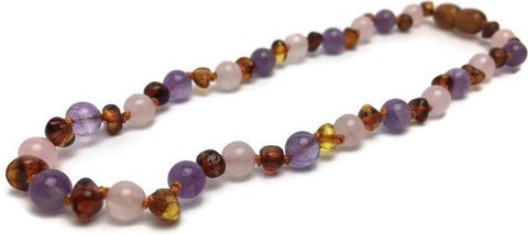 12.5 or 11 inch Baltic Amber Necklace Rainbow Dark Amber Pink Rose Qua